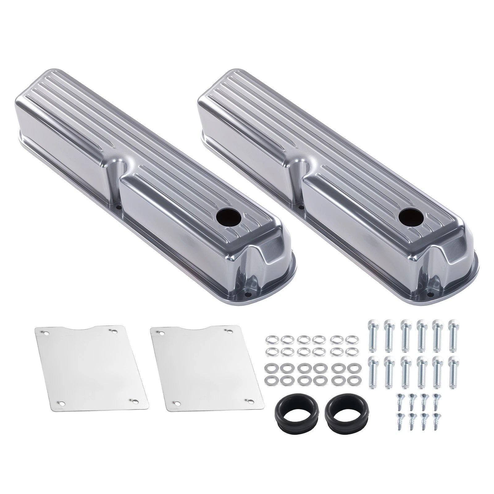 Finned Tall Polished Valve Covers for Ford 289 302 351W (1962–1985)