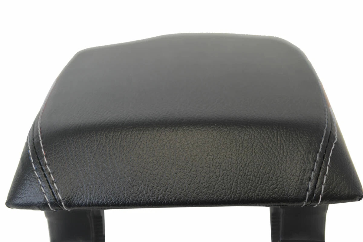 Leather Console Lid Armrest Cover for BMW F30 (2014–2018) Black Gray Stitch