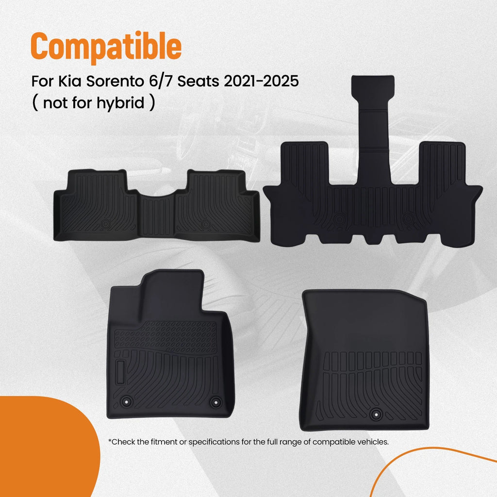 Set of 4 Waterproof Floor Mats for Kia Sorento (2021–2025) TPE Black