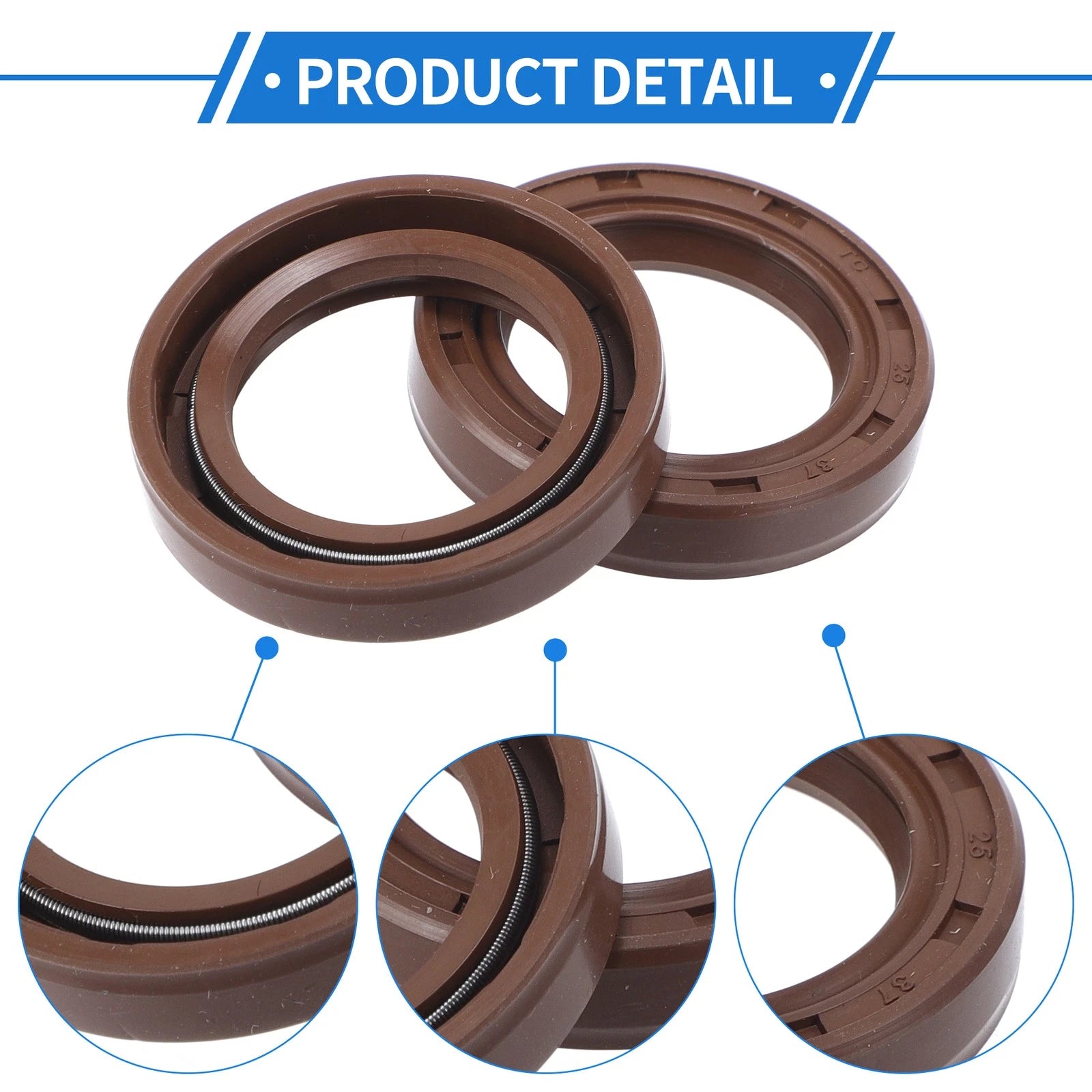 2X Oil Seal Rotary Shaft Seal for Various Models (25x37x7mm) FKM Rubber