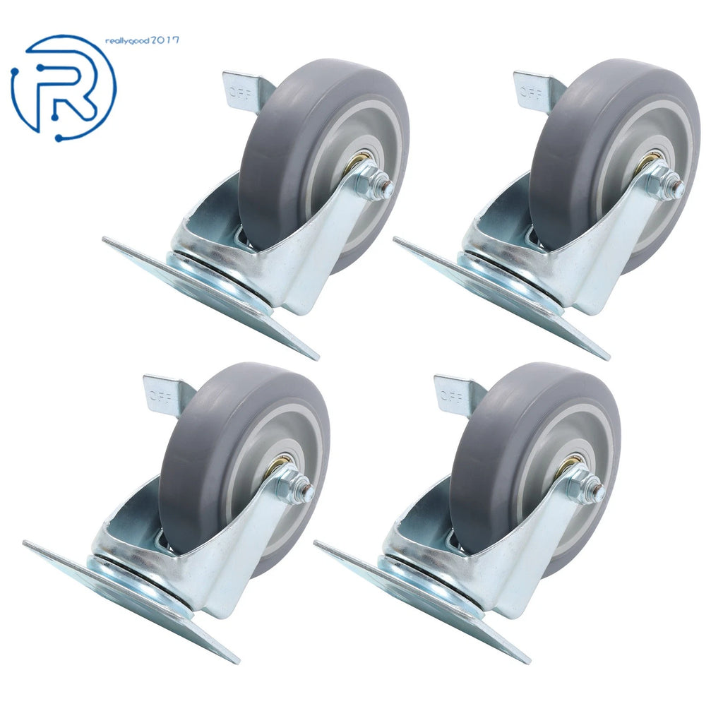 Set of 4 Heavy Duty 4-Inch Swivel Casters with Side Brakes