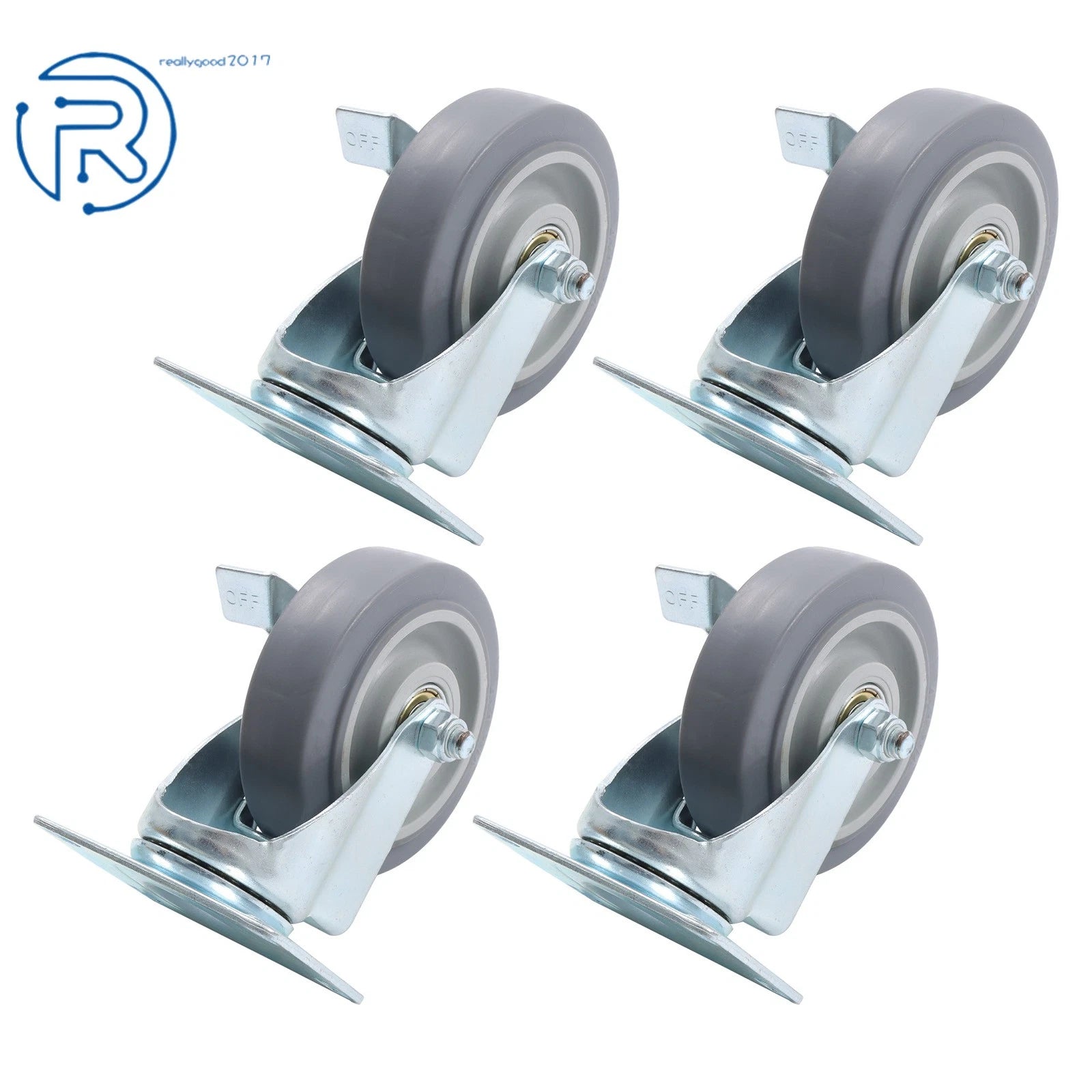 Set of 4 Heavy Duty 4-Inch Swivel Casters with Side Brakes
