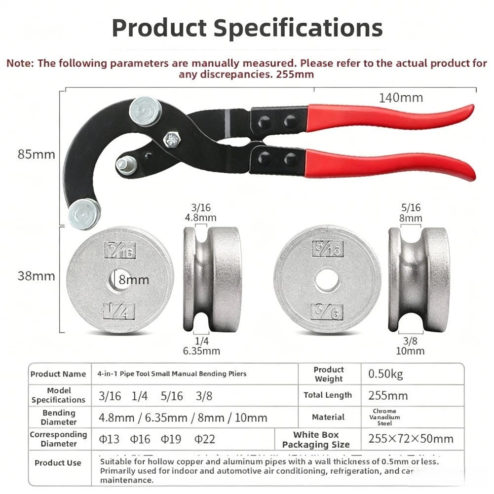 4 in 1 Manual Pipe Bender Tool for HVAC Copper Aluminum Metal Tubes
