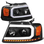 Set of 2 Black/Amber LED DRL Sequential Signal Projector Headlights for Ford F150 (2004–2008)