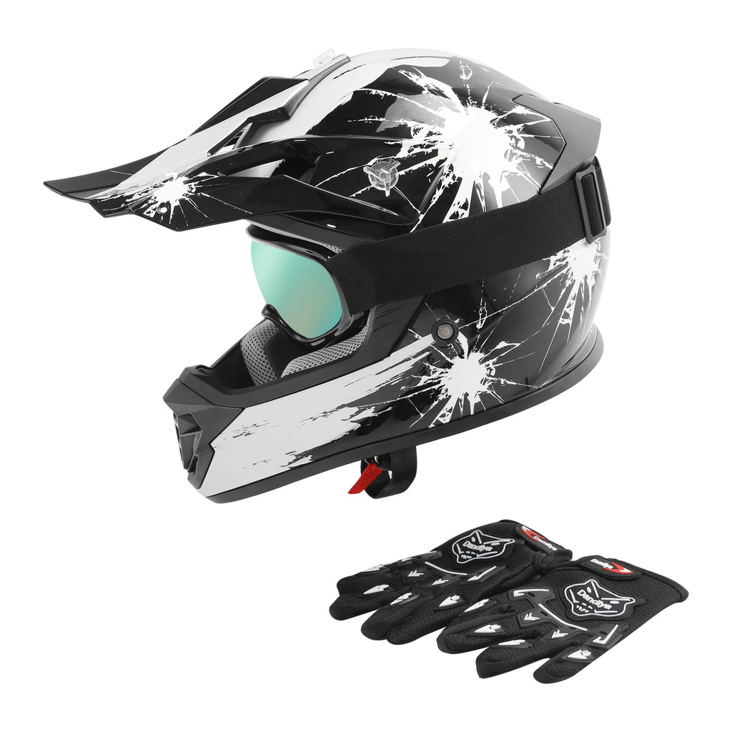 DOT Youth Helmet for Kids Motocross ATV UTV MX Off-Road (Goggles + Gloves)