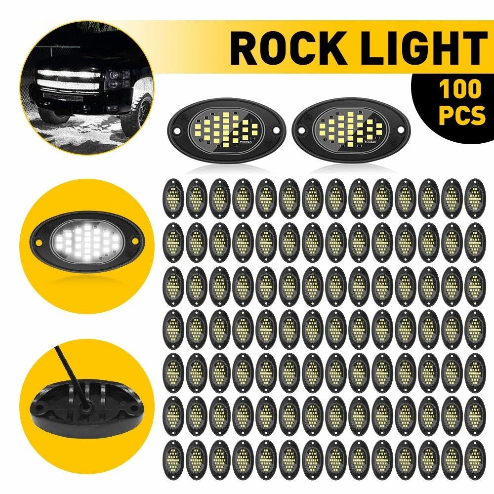 2X White LED Rock Light for Universal Offroad Truck Underbody Neon Lamp