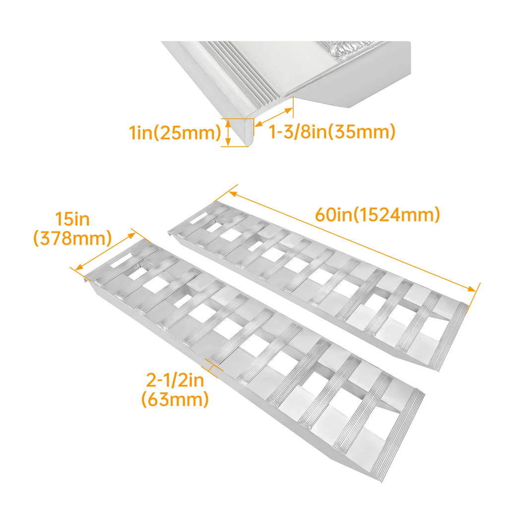 2X 60" Aluminum Hook Ramps for Car Trailer Hauler (6800 lbs)