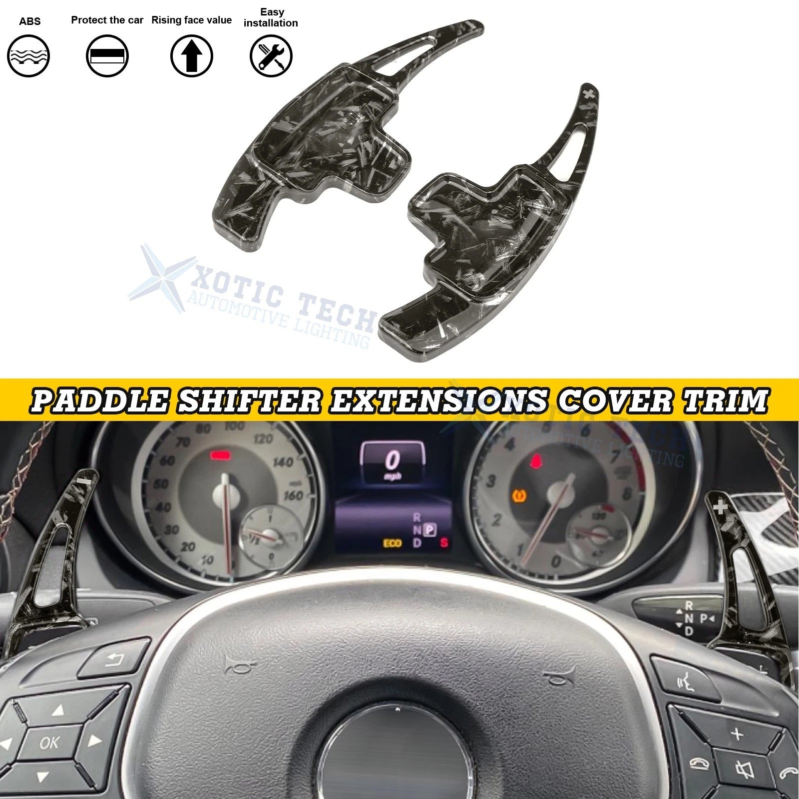 Black Forged ABS Paddle Shifter Extension for Mercedes-Benz (2019–2024)