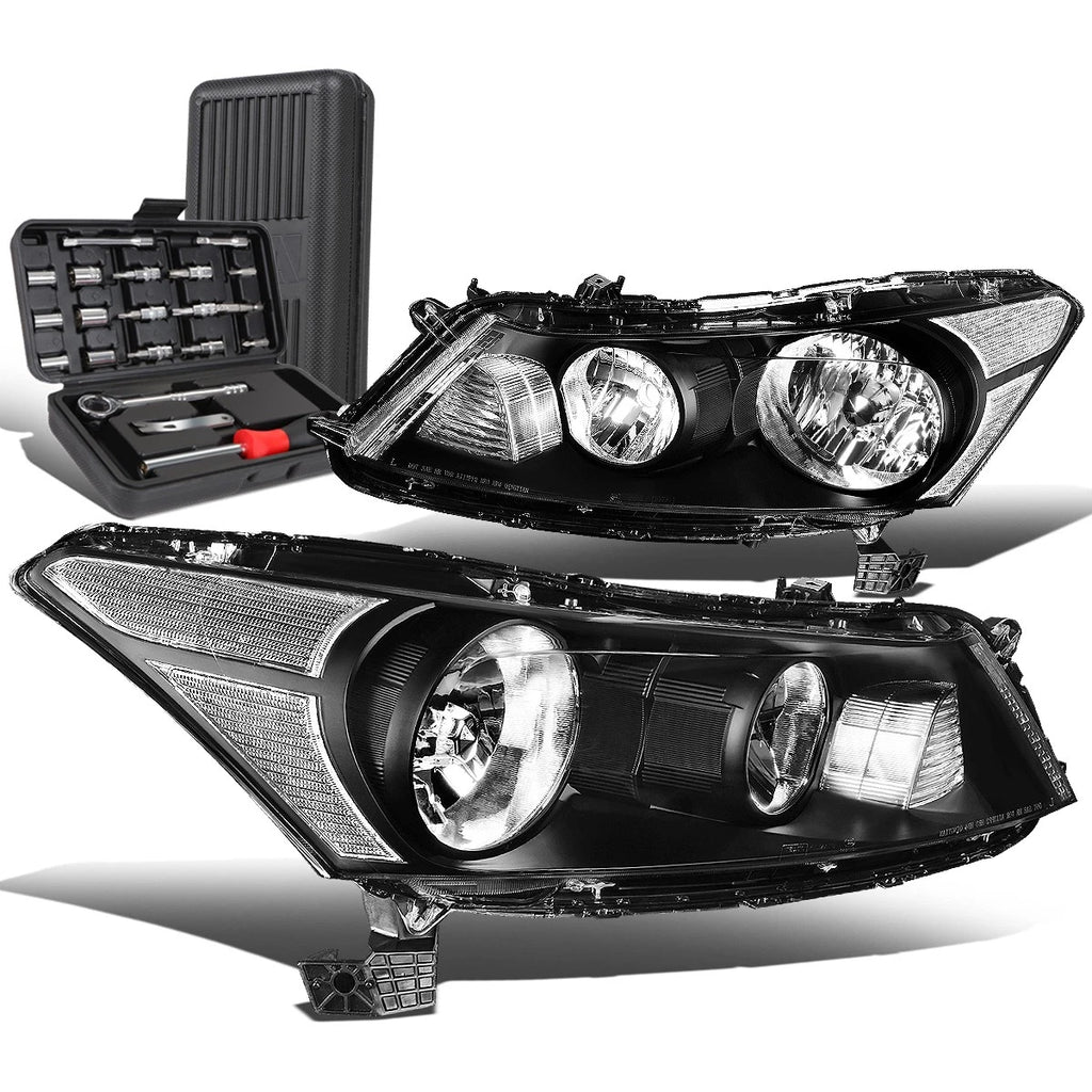 Pair of Black/Clear Side Headlight Lamps for Honda Accord Sedan (2008–2012)