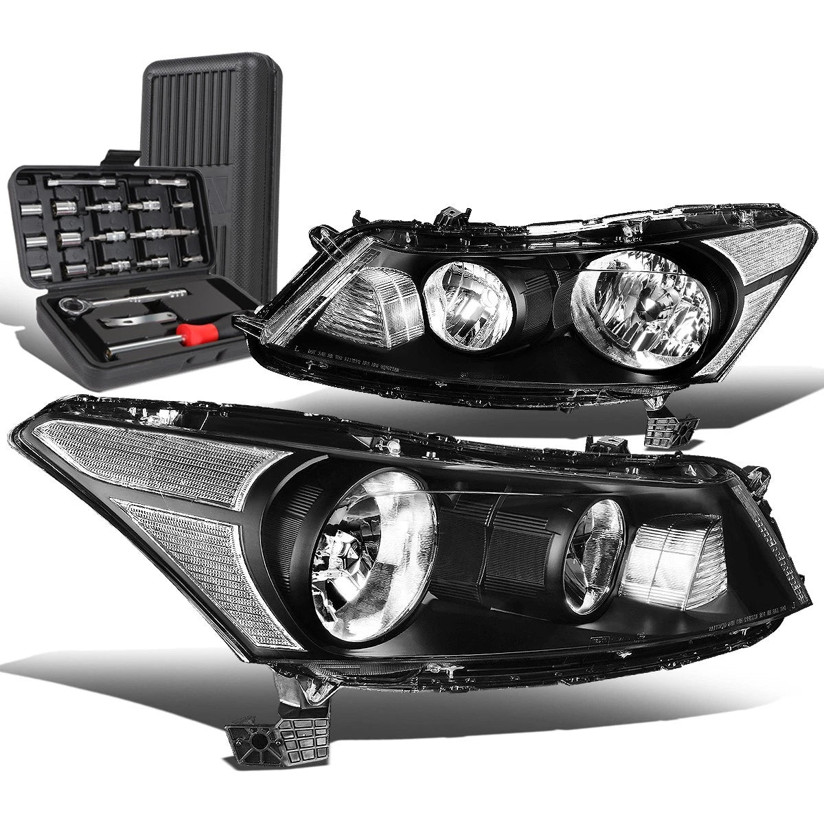 Pair of Black/Clear Side Headlight Lamps for Honda Accord Sedan (2008–2012)