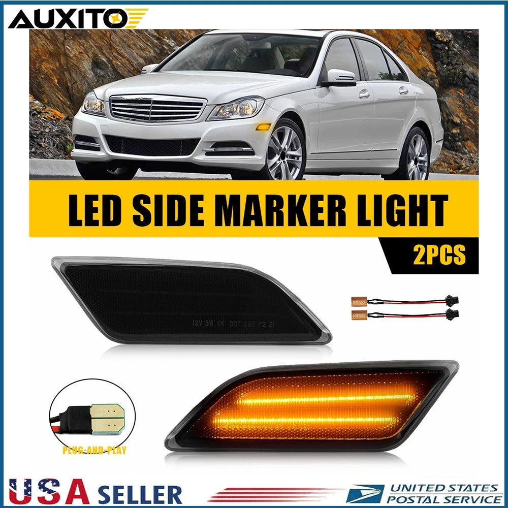 Set of 2 Smoke LED Side Marker Lamps for Benz W204 C250 C300 C350 (2012–2014)