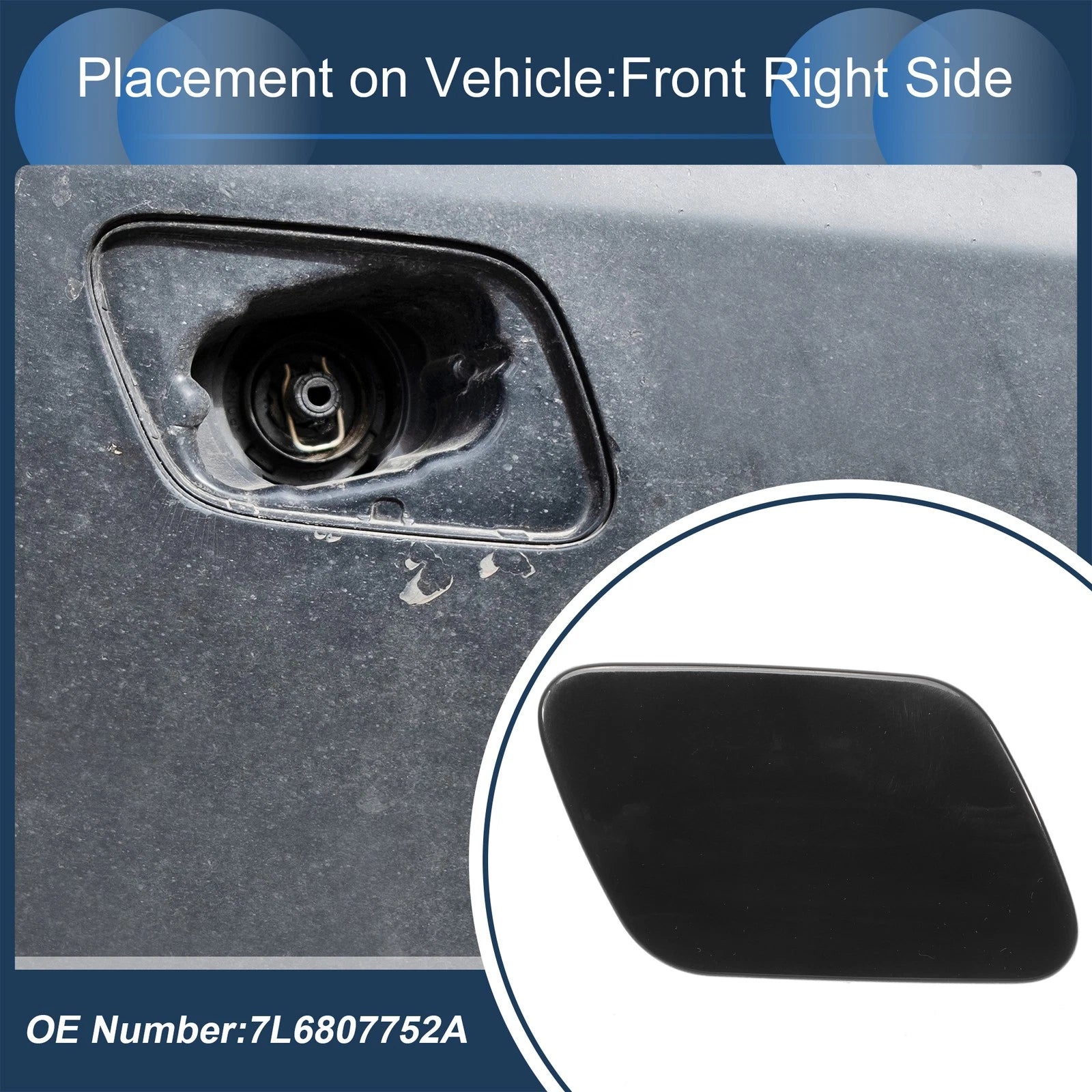 Front Right Washer Nozzle Cover Cap for Volkswagen Touareg (2002–2006) Black