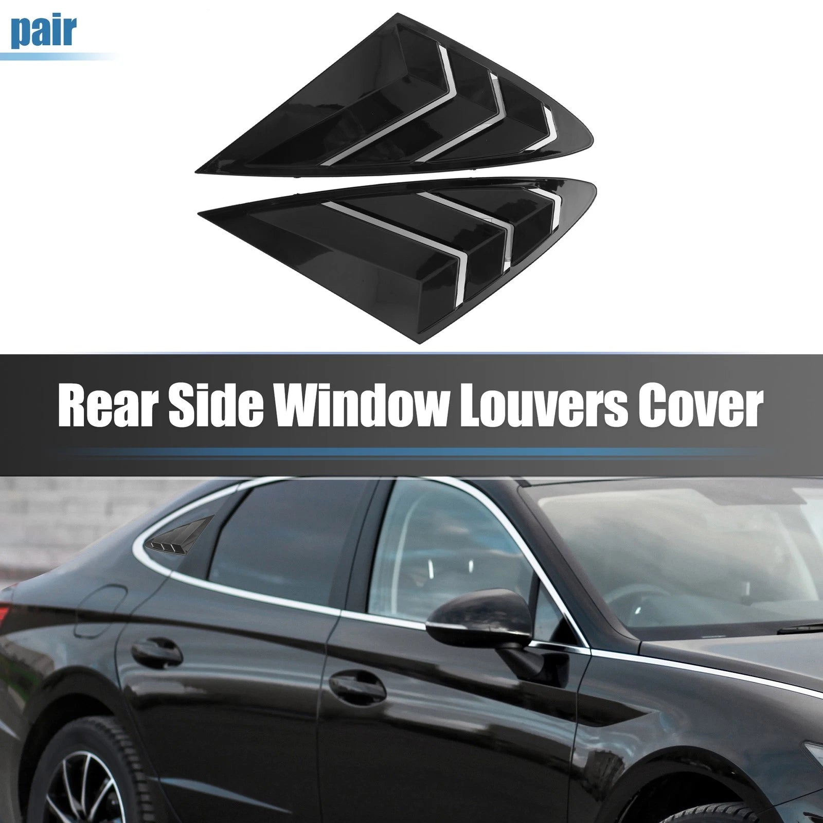 Pair of Rear Window Louver Shades for Hyundai Sonata DN8 (2020–2022) Gloss Black