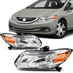 Set of 2 Chrome Amber Headlights Assembly for Honda Civic (2012–2015)