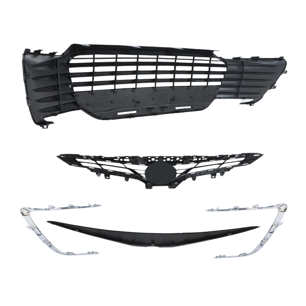 Set of 2 Front Upper Lower Grille Strip Trim for Toyota Camry (2021–2022) Gloss Black