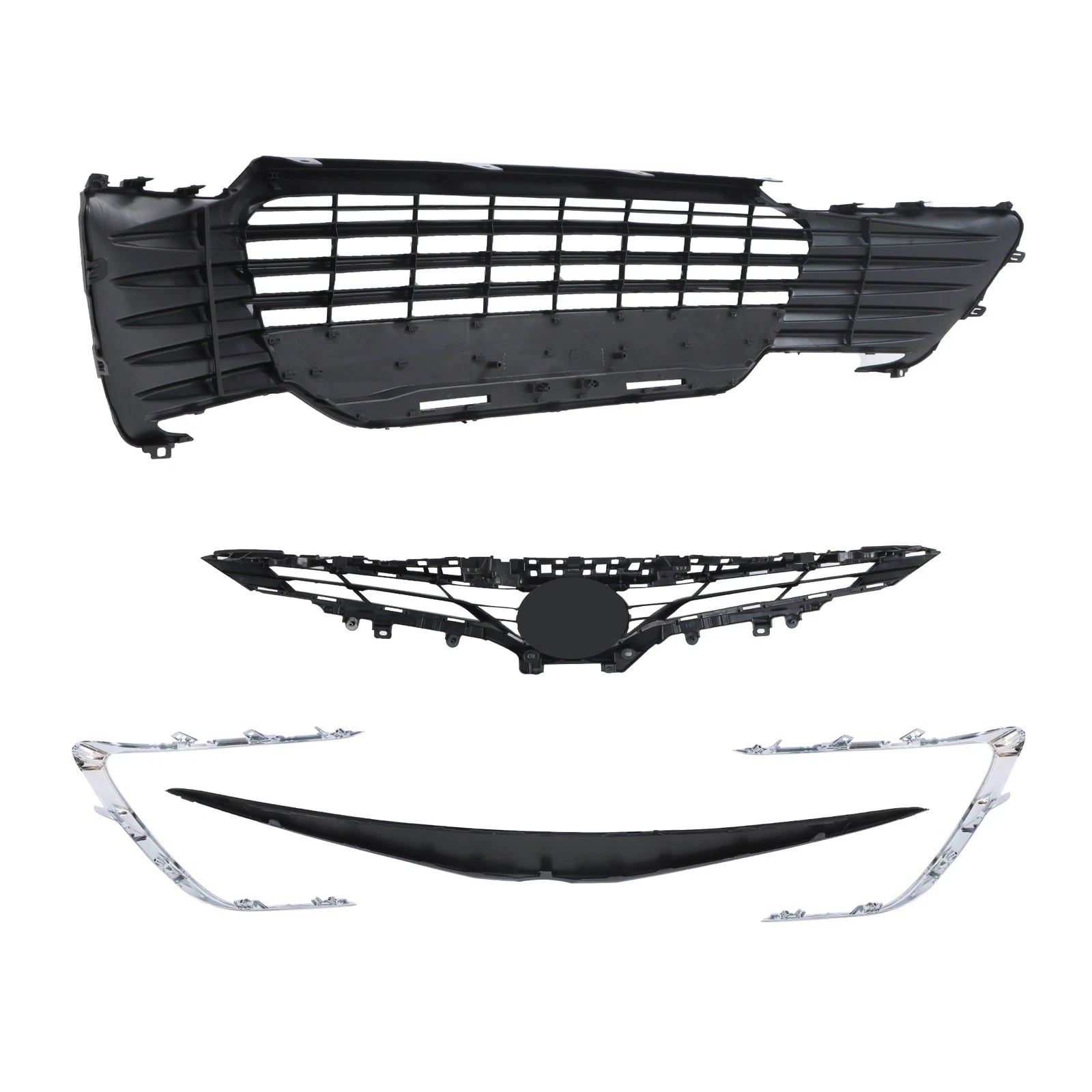 Set of 2 Front Upper Lower Grille Strip Trim for Toyota Camry (2021–2022) Gloss Black