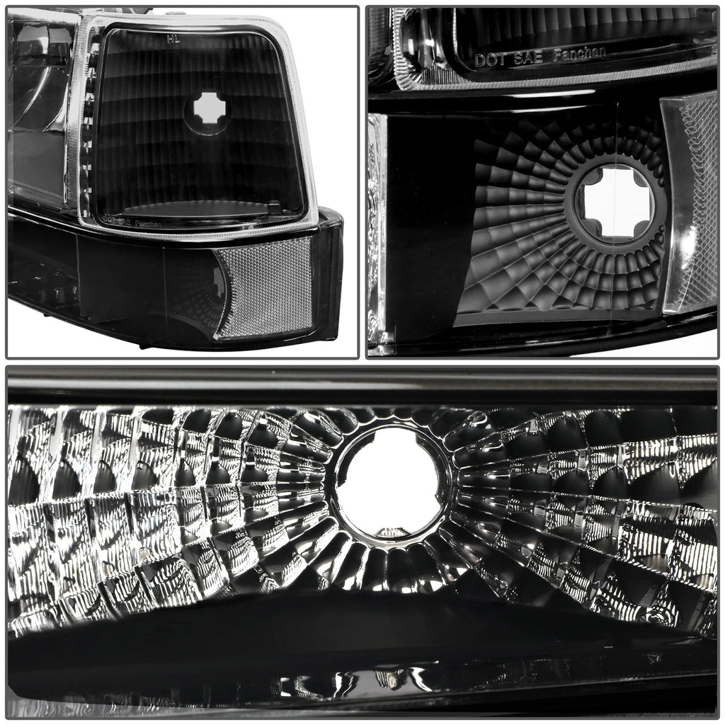 Headlight Bumper Lamps for Ford F150/F250/F350 (1992–1996) Black Clear