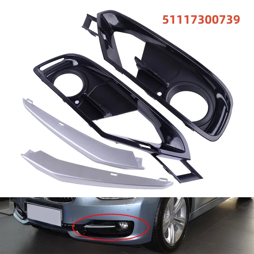 4Pcs ABS Front Bumper Fog Light Grille Cover Trim for BMW 3 Series (2012-2019)