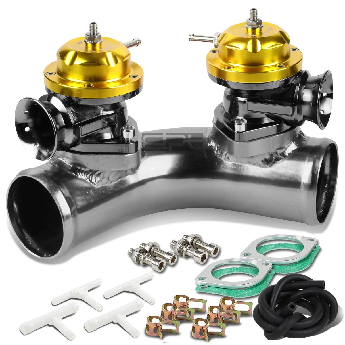 2X 2.5" 70 Degree Twin Flange Pipe Adaptor + Turbo Blow Off BOV for GRS/GS
