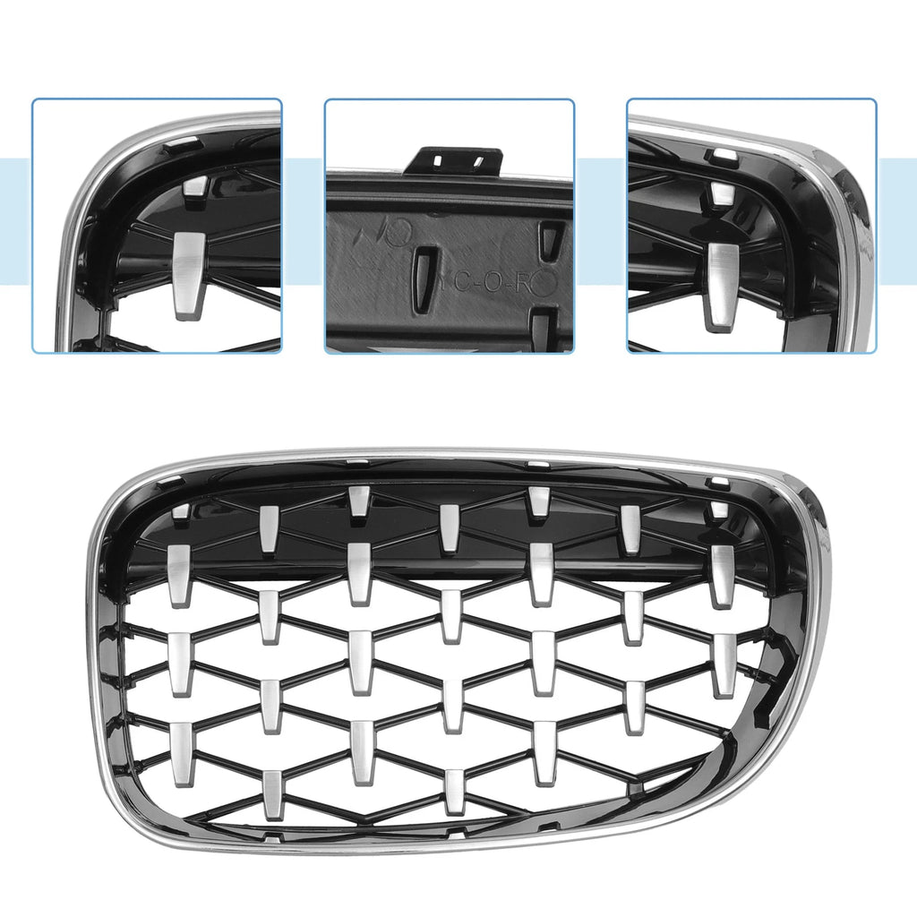 Set of 2 Front Hood Bumper Grilles for BMW 128i 135i 135is (E87) Silver Tone
