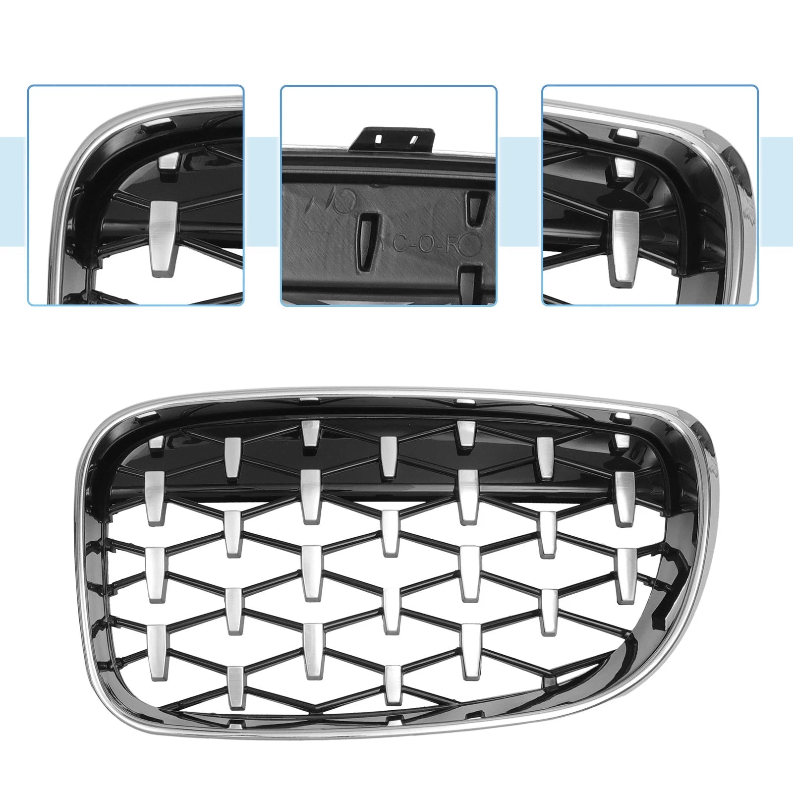 Set of 2 Front Hood Bumper Grilles for BMW 128i 135i 135is (E87) Silver Tone