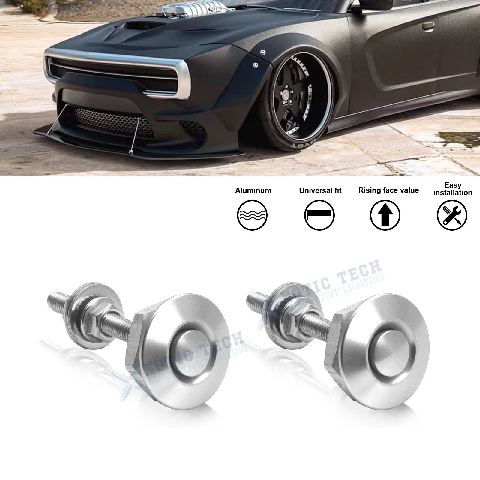 2X Silver Anodized Alloy Hatch Hood Bonnet For Dodge Charger Challenger (2006–2023)