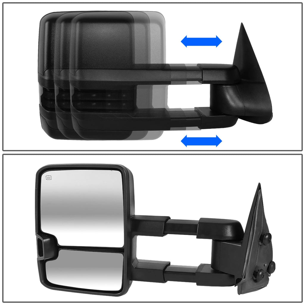 Powered Towing Mirror Set for Chevy Silverado (2003–2007) - Black, Heat, LED Signal