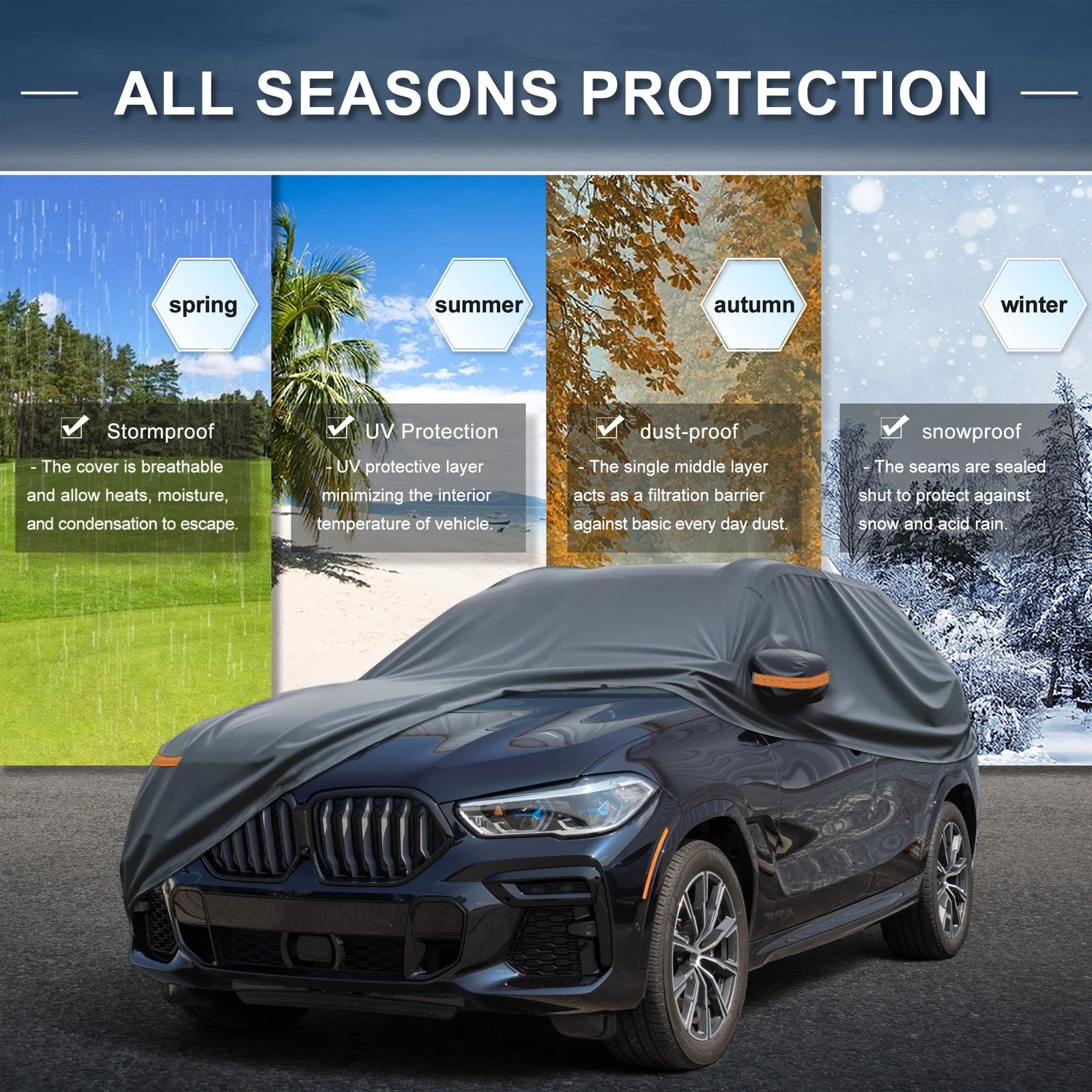 Waterproof Car Cover with Driver Door Zipper for BMW X5 (2014–2023)