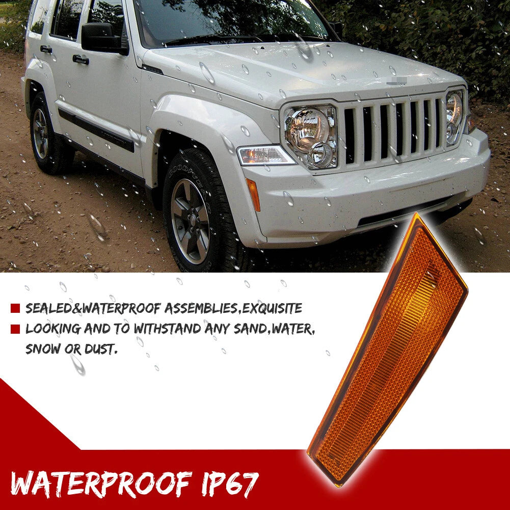 2X Amber Lens Front Bumper Side Marker Lights for Jeep Liberty (2008–2012)