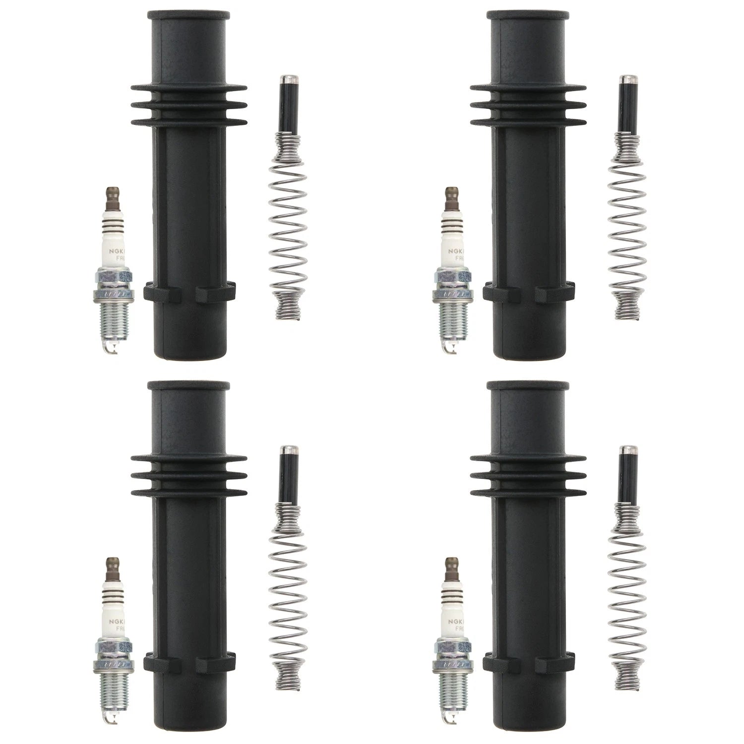 Set of 4 NGK Ruthenium HX Spark Plugs & Coil Boots for Chevrolet Volt (2011–2019)
