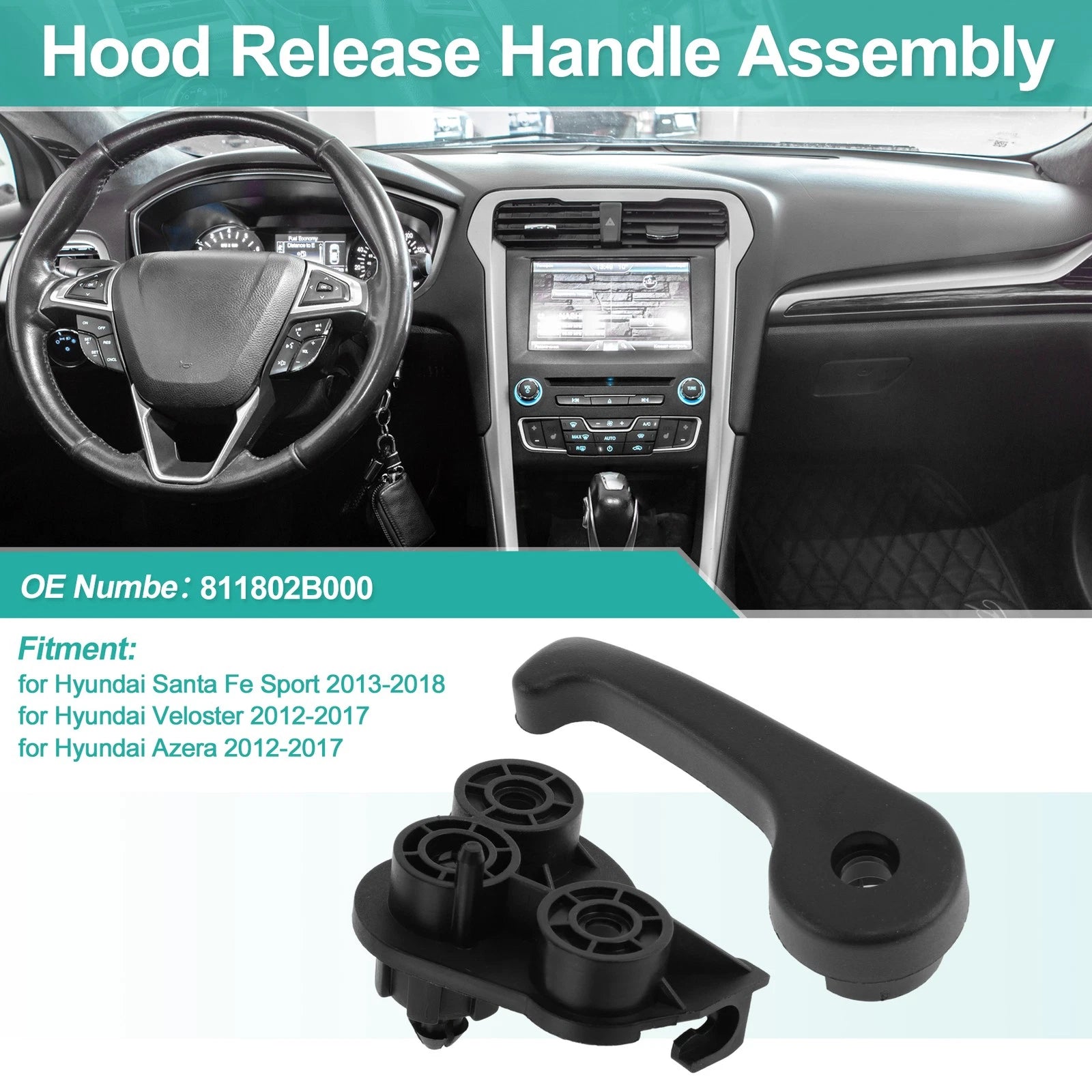 Hood Latch Release Handle for Hyundai Santa Fe Sport (2013–2018) No. 811802B000
