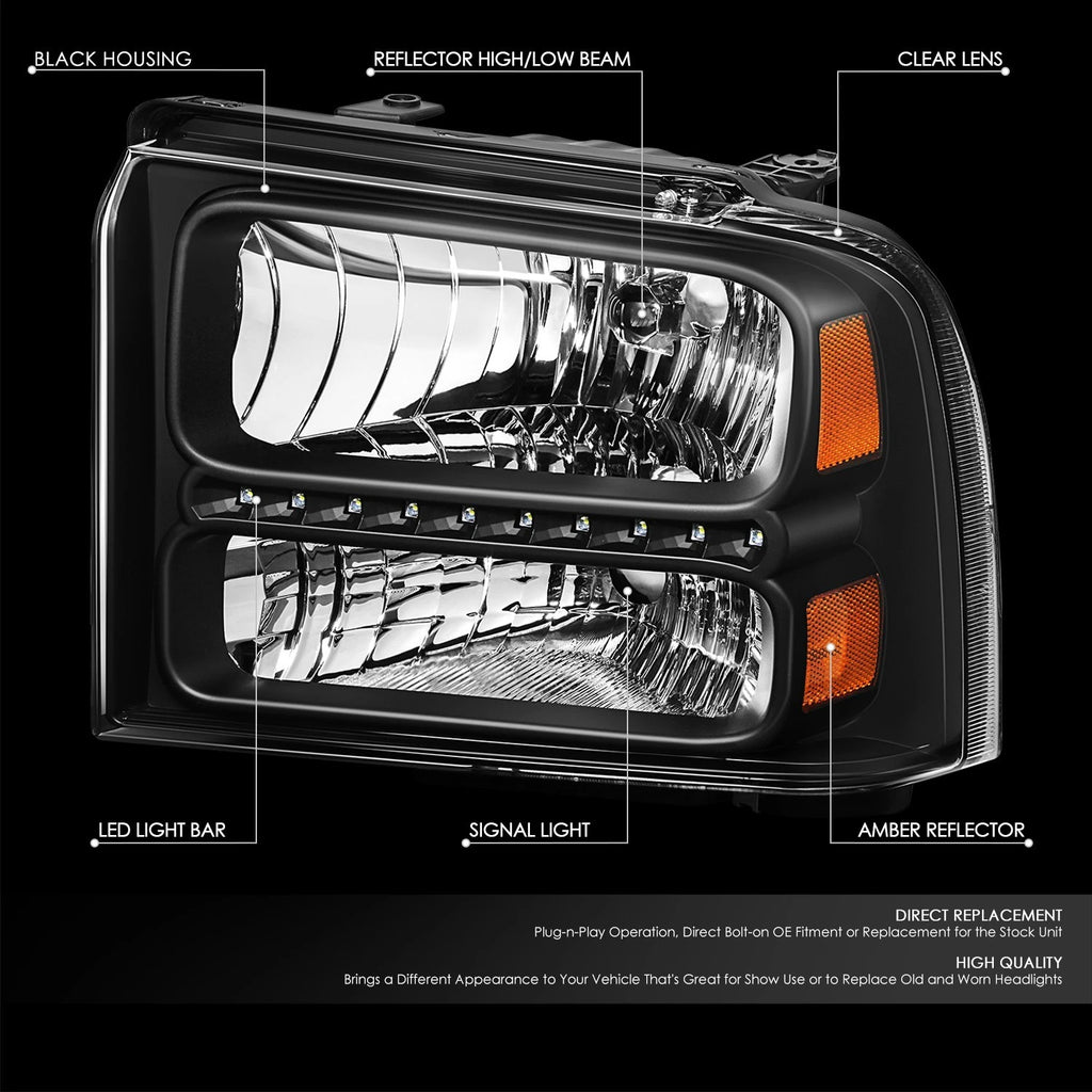 LED DRL for Ford Super Duty (2005–2007) Black Housing Amber Side Lamp