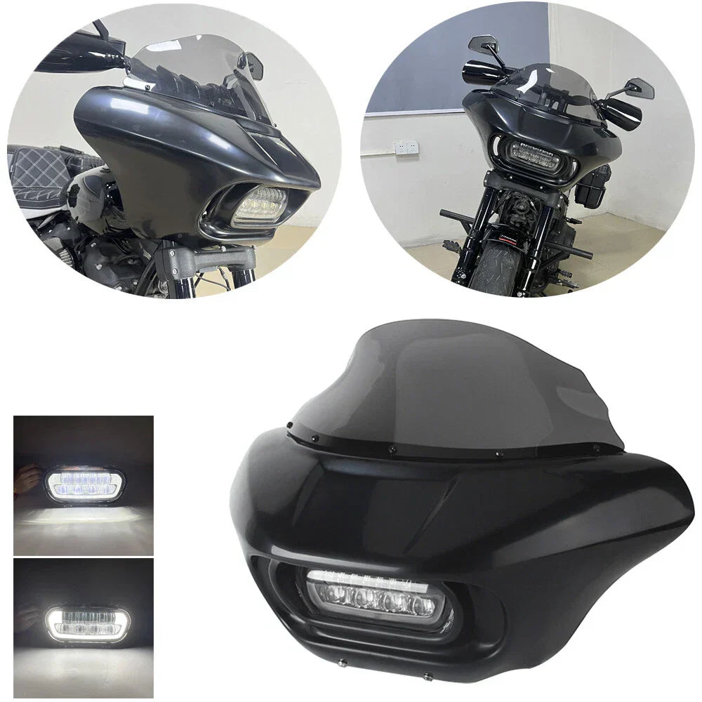 Headlight Fairing Windshield w/ LED Lamp for Harley Softail Fat Bob (2018-2023)