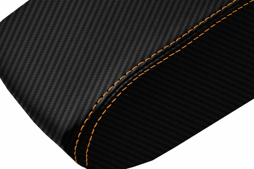 Console Lid Cover for Jeep Grand Cherokee (2011–2019) Carbon Fiber Orange Stitch