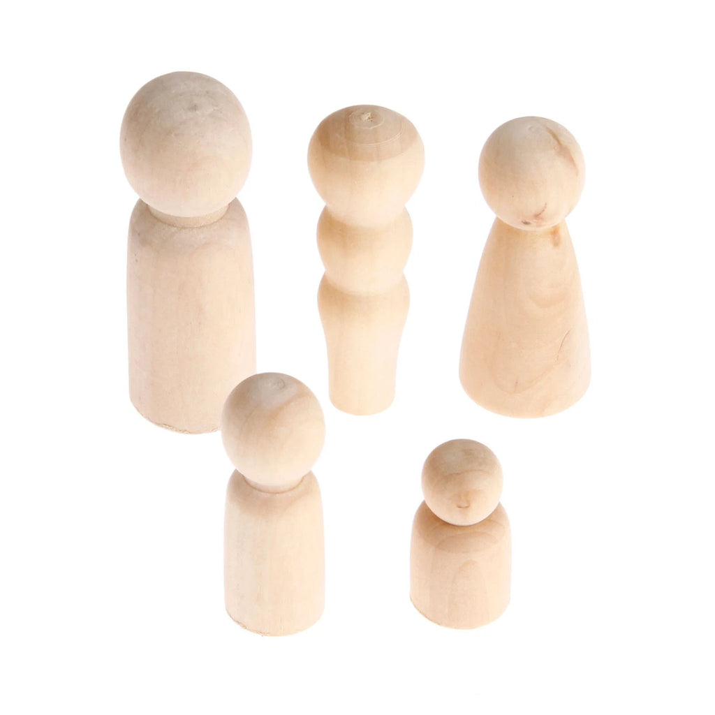 10pcs Unpainted Wooden Peg Dolls Family Figures for Creative Play