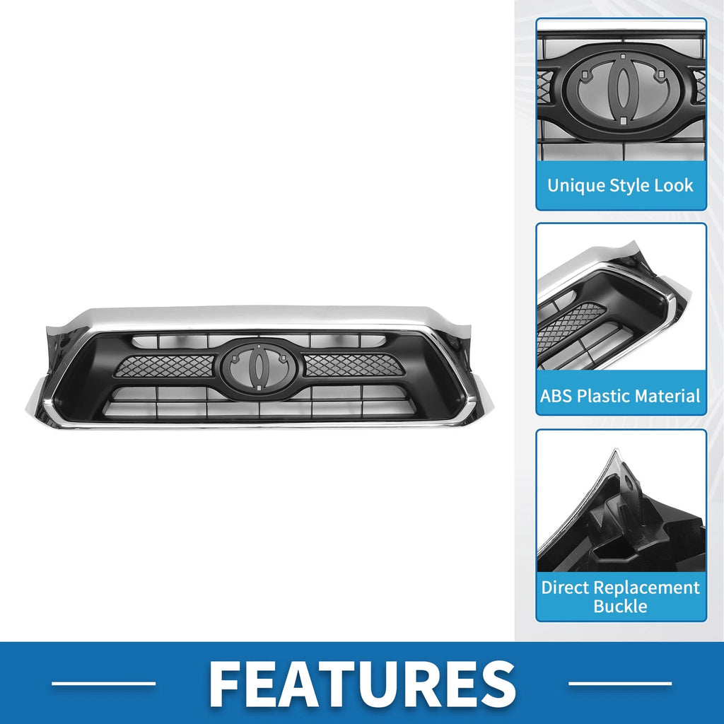 Front Hood Bumper Grille for Toyota Tacoma (2012) Chrome Silver Black