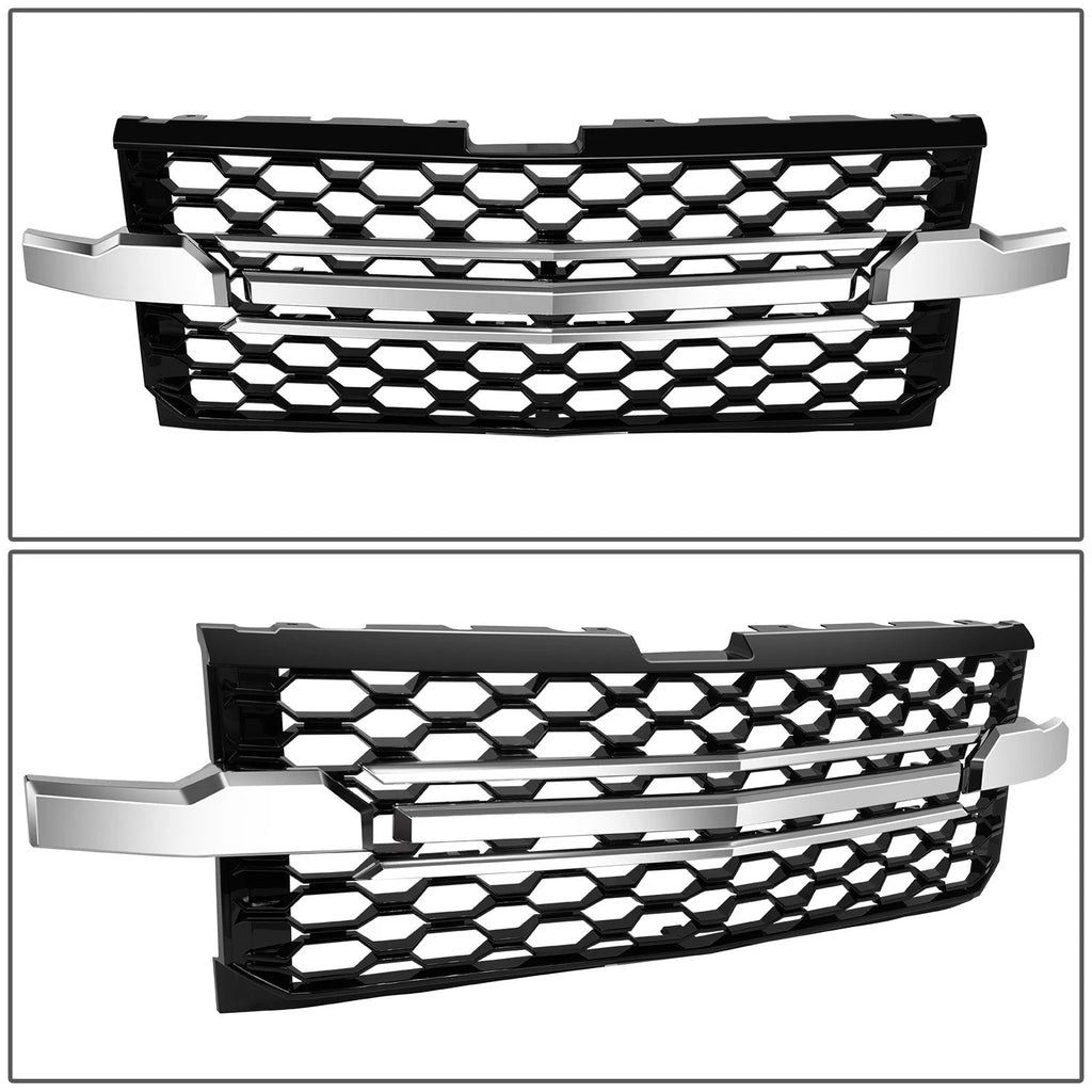 Chrome Black Honeycomb Mesh Front Grille for Chevy Silverado 1500 (2019–2022)