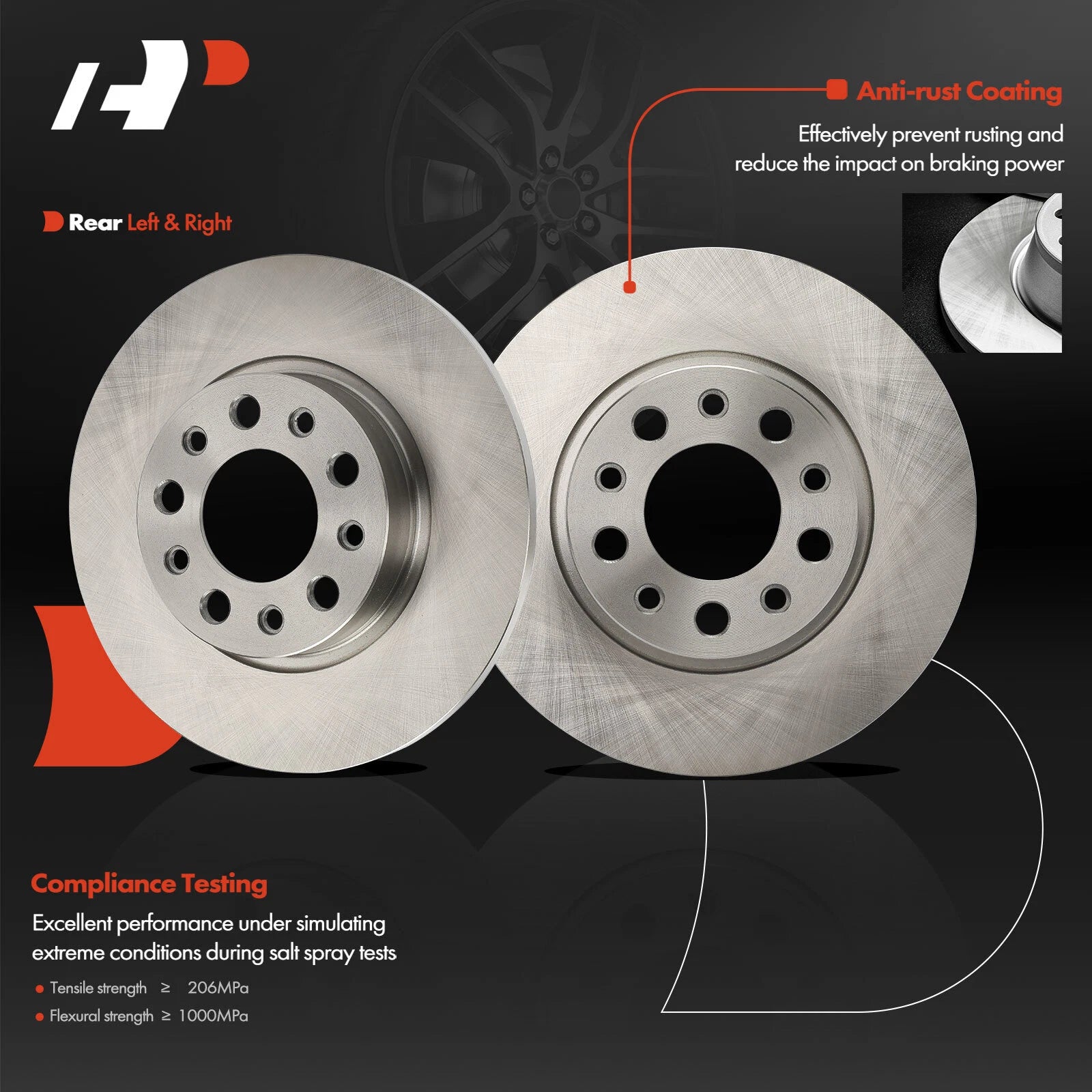 Rear Disc Brake Rotors & Ceramic Pads for Jeep Compass (2017-2022)