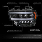Black Amber LED Sequential Chasing Projector Headlights for Ram 2500 (2019–2024)