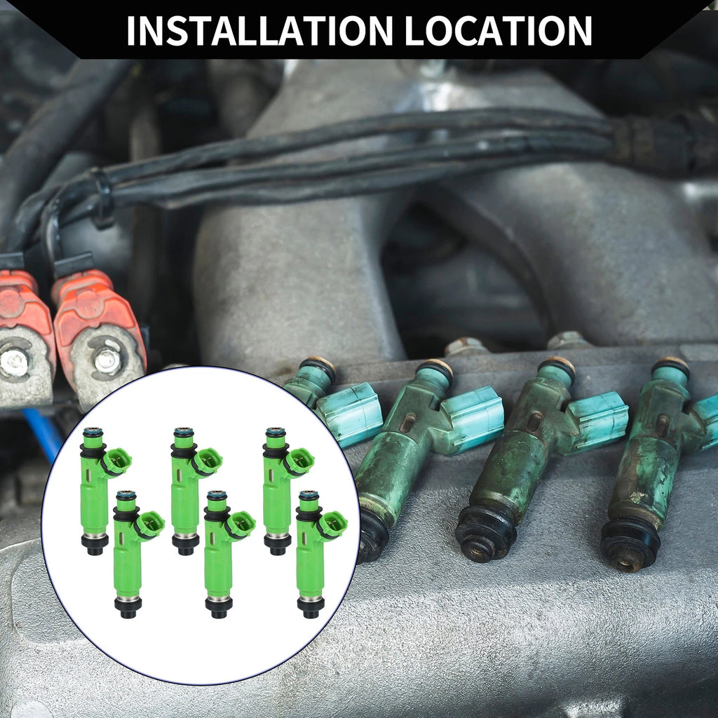 Set of 6 Fuel Injectors for Mitsubishi Montero (1997–2003) MD332733 Green