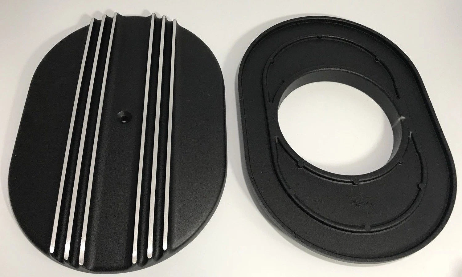 12 Inch Oval Air Cleaner Half Finned for Classic Chevy Ford (Black Aluminum)