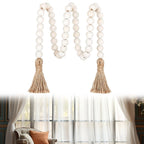 Set of 2 Rustic Wooden Bead Curtain Tiebacks with Tassels for Indoor/Outdoor
