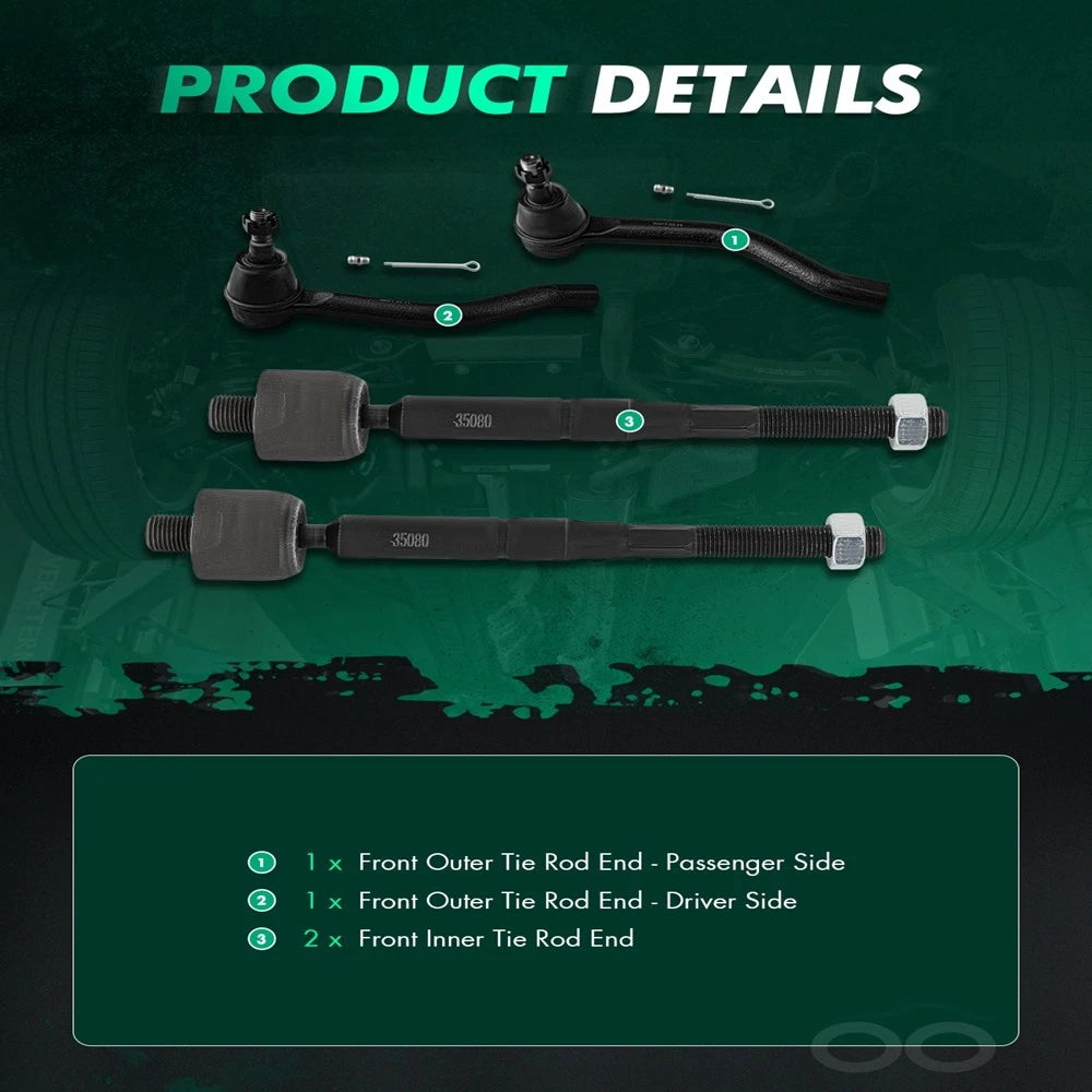 Set of 4 Inner Outer Tie Rod Ends for Nissan Altima Maxima (2013–2019)