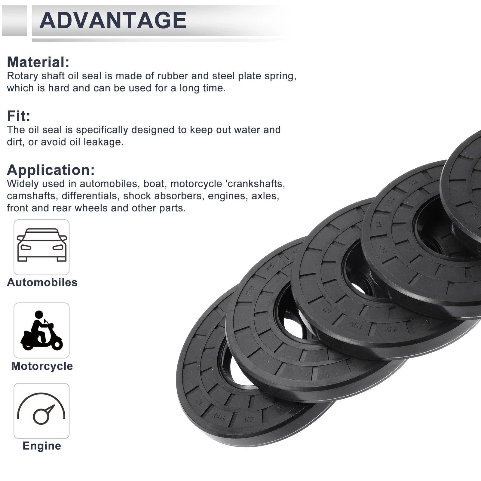 Set of 5 Oil Seal Rotary Shaft Seal for Various Models (45x100x12mm)