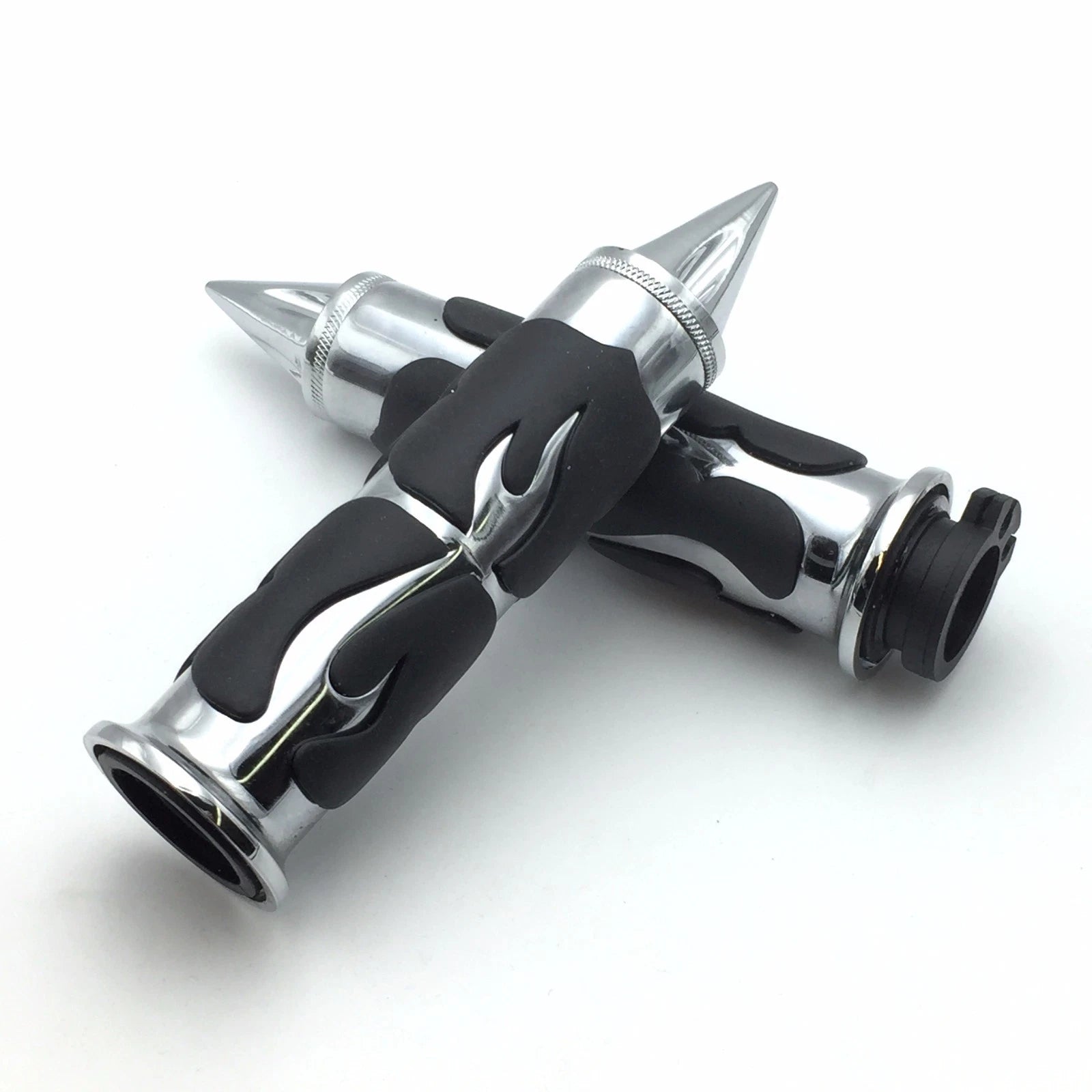 Chrome Spike Flame Hand Grip for Suzuki Intruder Boulevard C90 C50 M50 (25mm)