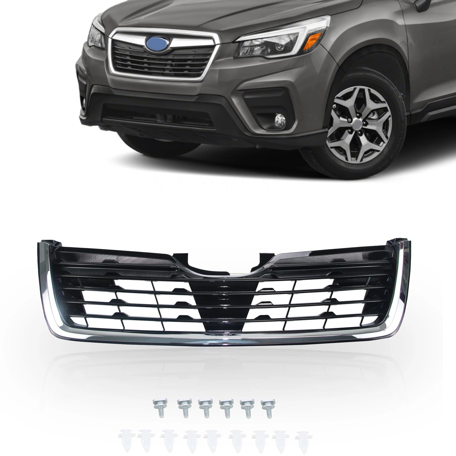 Glossy Black Grille with Chrome Trim for Subaru Forester (2019–2021)