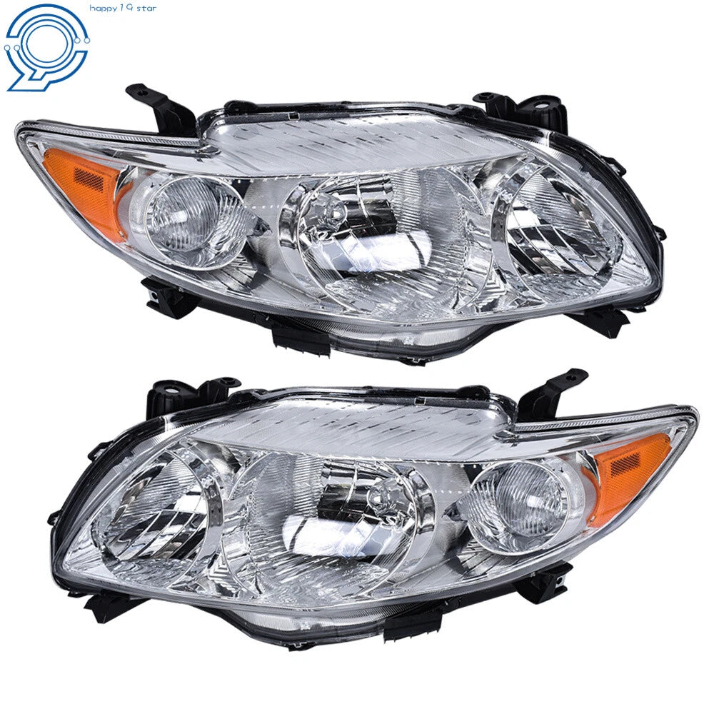 Halogen Headlights Set for Toyota Corolla (2009–2010) Chrome Housing