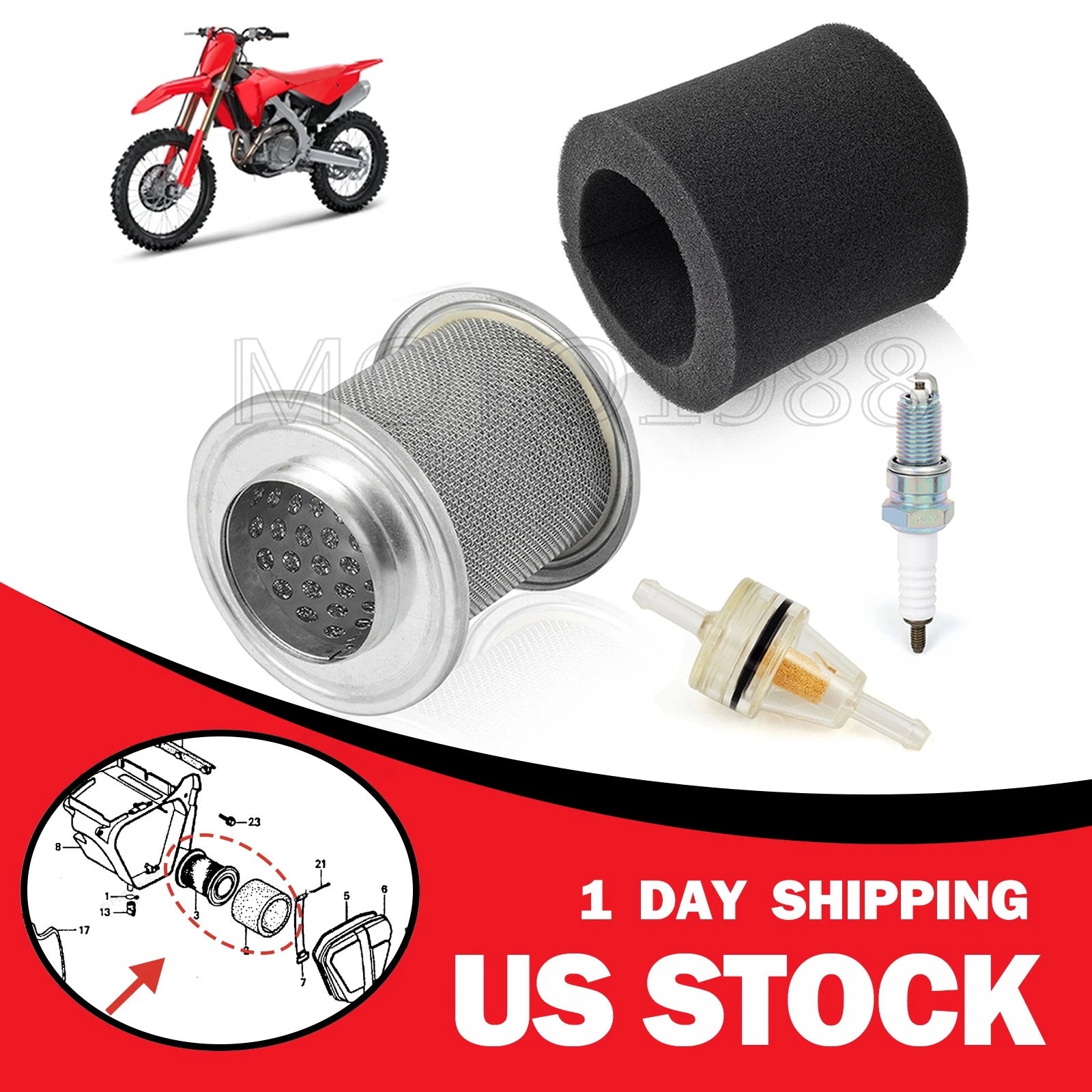 Air Cleaner Element Holder & Spark Plug Kit for Honda CRF80F CRF100F (2004-2013)