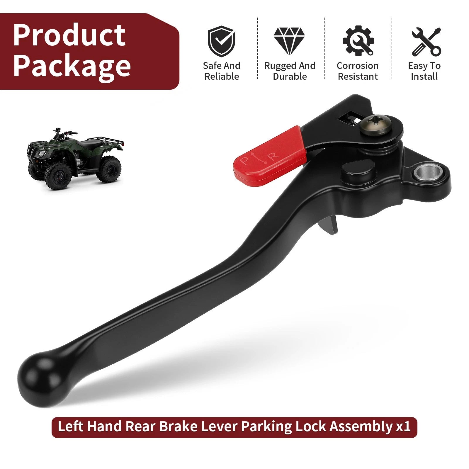 Left Hand Rear Brake Lever Parking Lock for Honda Rancher 420 TRX420FA (2015–2019)