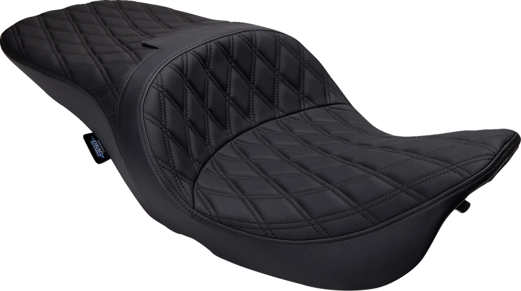 Freedom Seat for Harley FLH (Drag Specialties) - Vinyl, Double Diamond Black Stitch